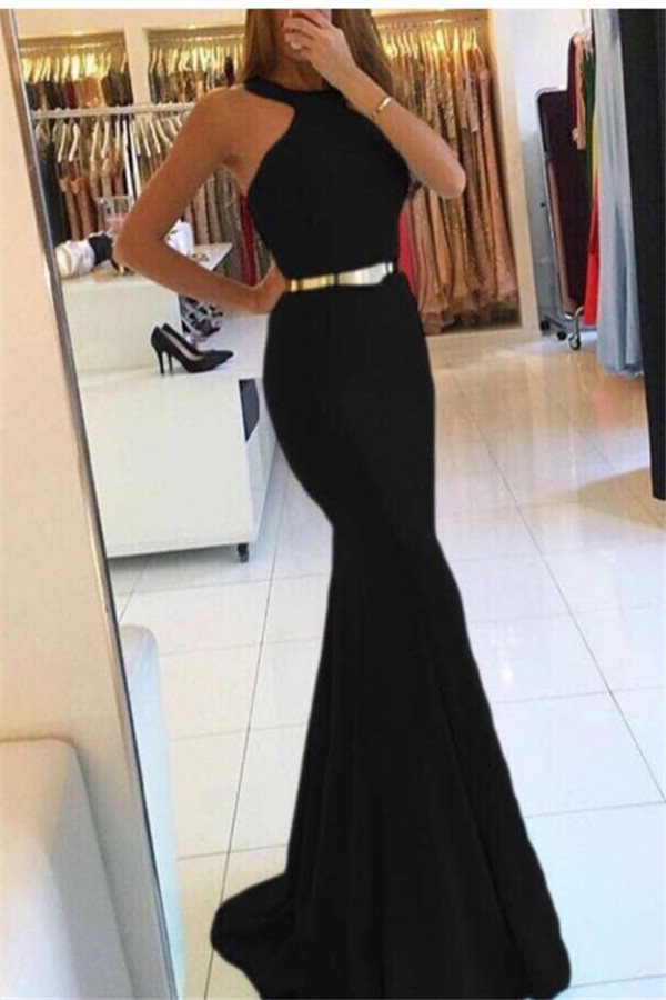 New Arrival Halter Sleeveless Mermaid Prom Dresses With Sash-newarrivaldress