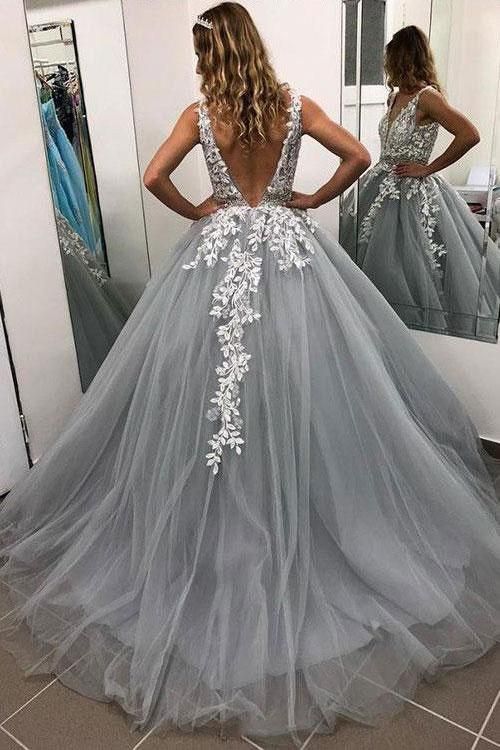 Elegant Crystal Apppliques Simple Ball Gown Prom Dresses | A-Line Sleeveless Backless Evening Dresses-newarrivaldress