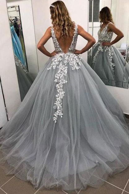 Elegant Crystal Apppliques Simple Ball Gown Prom Dresses | A-Line Sleeveless Backless Evening Dresses-newarrivaldress