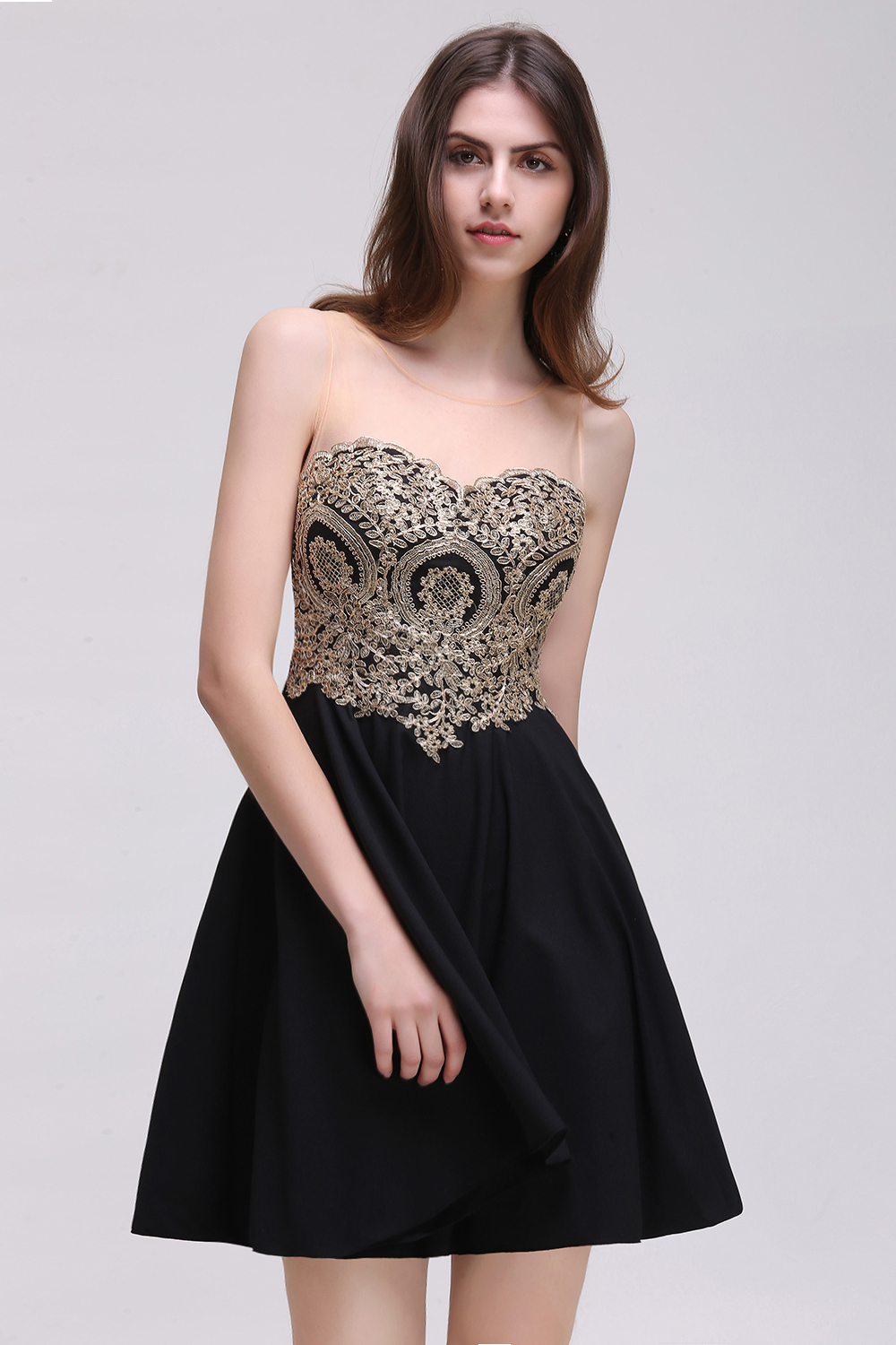 CAITLIN | A-line Short Chiffon Black Homecoming Dresses with Appliques-newarrivaldress
