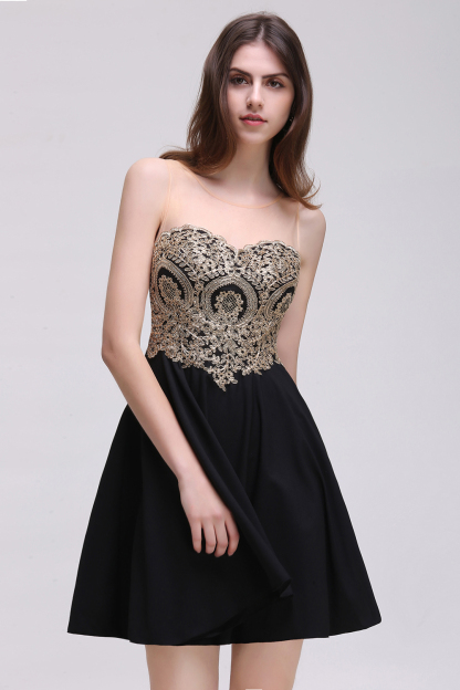 CAITLIN | A-line Short Chiffon Black Homecoming Dresses with Appliques-newarrivaldress