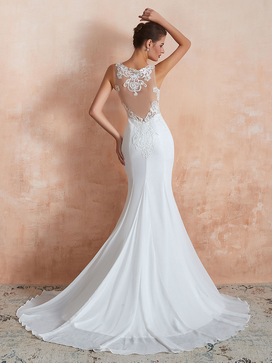 Wedding Dress 2021 Mermaid Sleeveless Lace Appliqued Beach Bridal Gowns With Train-newarrivaldress