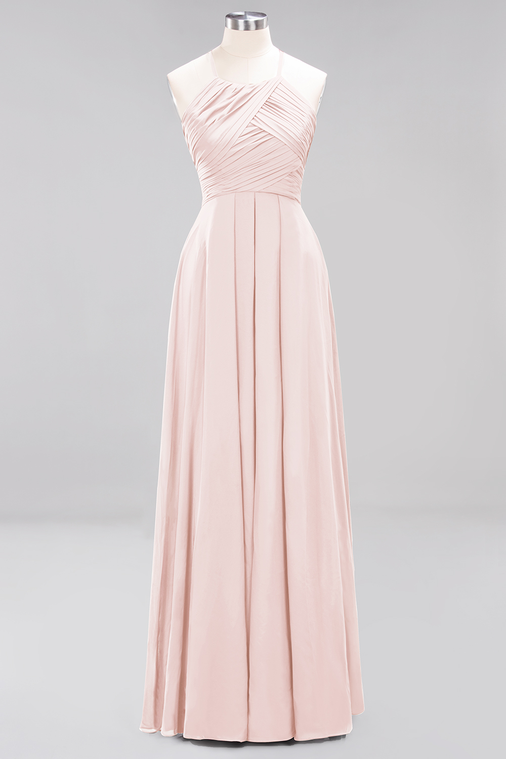 Halter Pleated Bridesmaid Dress Chiffon Sleeveless Floor Length Wedding Guest Dress-newarrivaldress