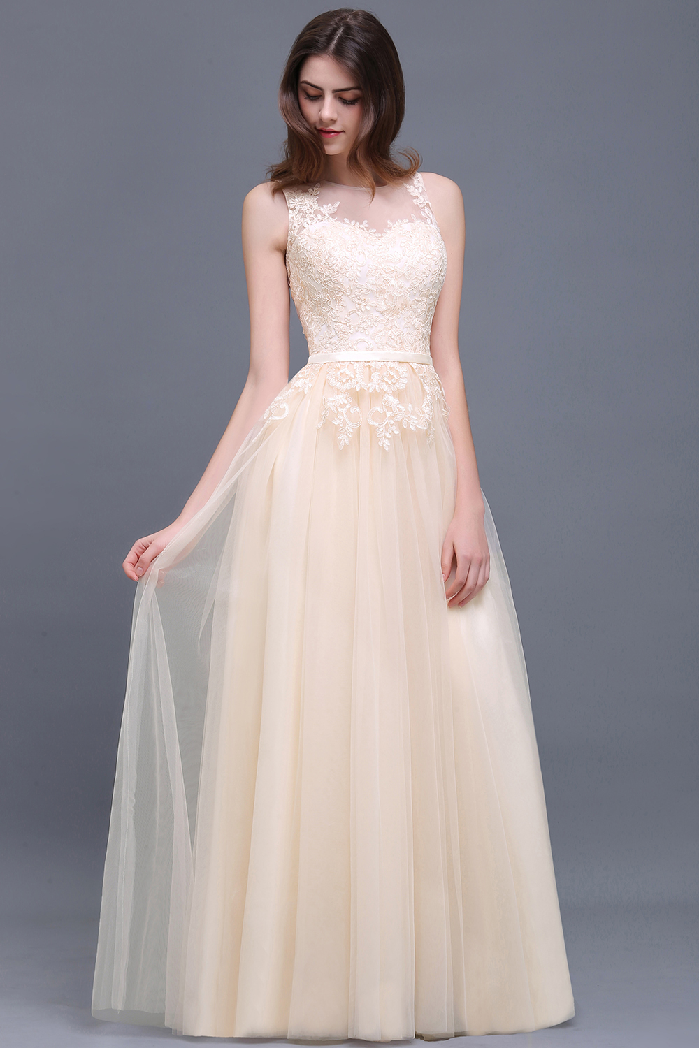 ATHENA | A-line Floor-Length Tulle Prom Dress With Lace-newarrivaldress