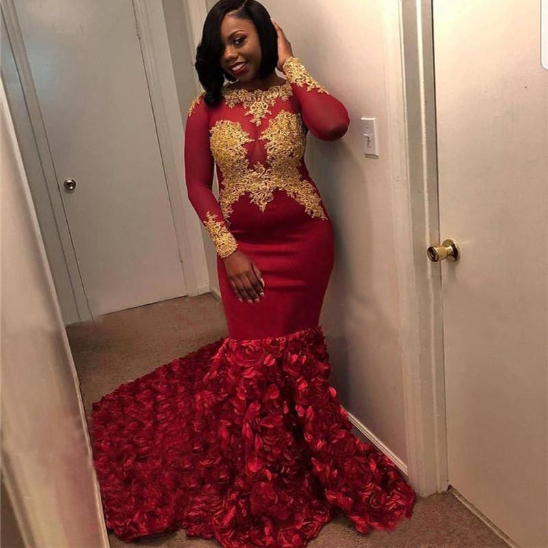 Gold Lace Plus Size Long Prom Dresses | Long Sleeve Mermaid Burgundy Formal Dresses bc1357-newarrivaldress