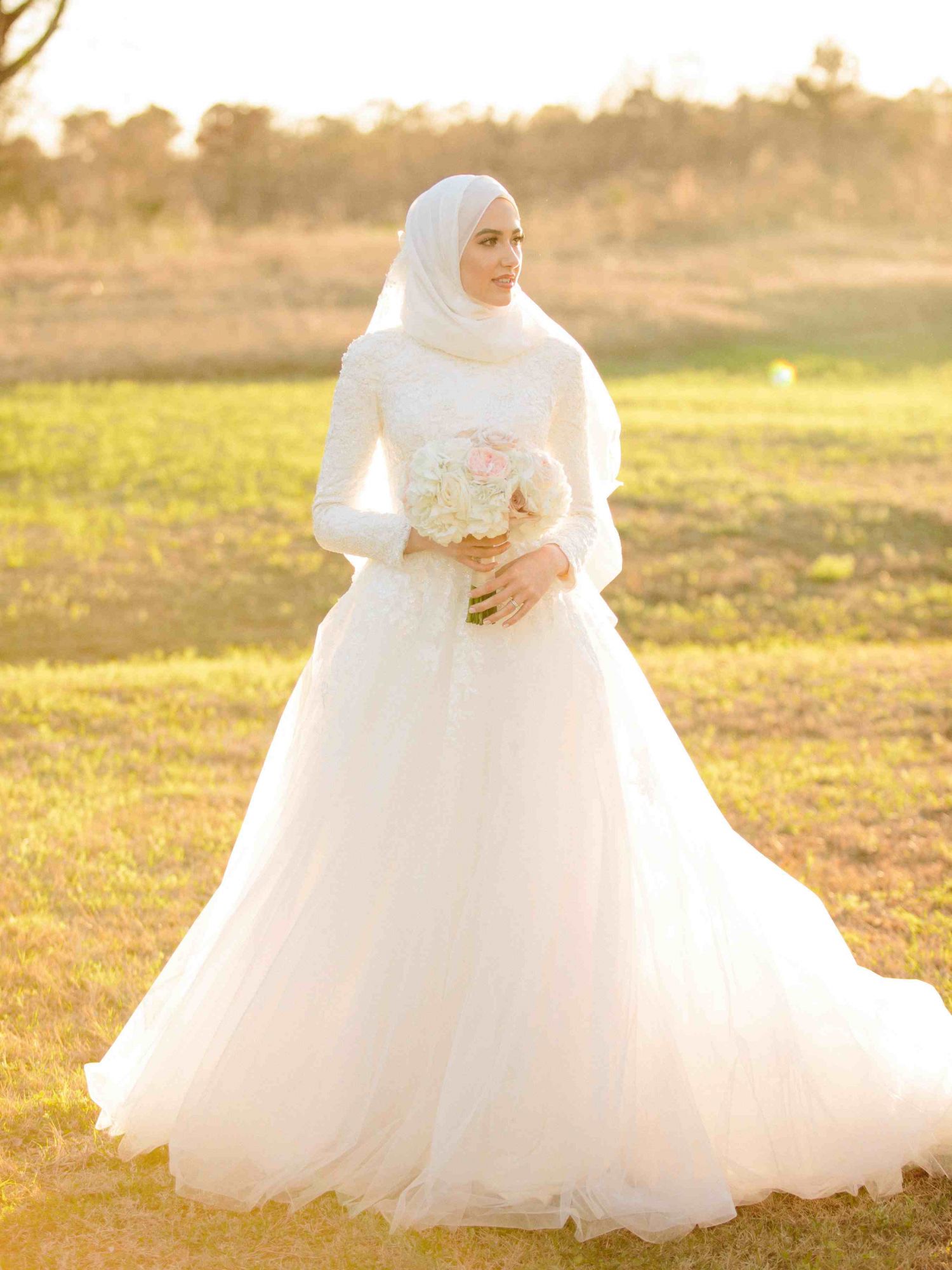 Layers-Tulle Long Sleeve Applique Muslim High Neck Wedding Dresses-newarrivaldress