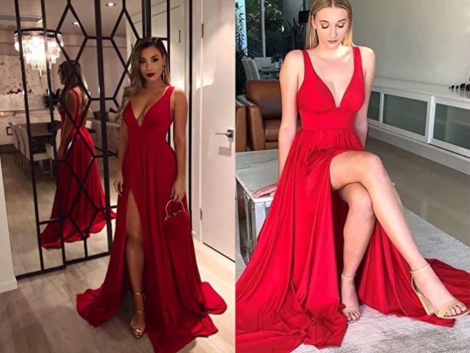 Sexy V-Neck Sleeveless Bridesmaid Dress | Split Bridesmaid Dresses Long for Women Wedding A Line Formal Dress-newarrivaldress