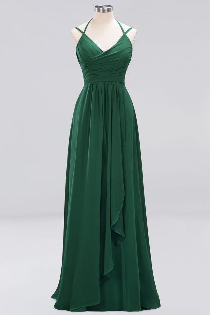 A-line Chiffon Spaghetti Straps Sleeveless Ruffles Floor-Length Bridesmaid Dresses-newarrivaldress
