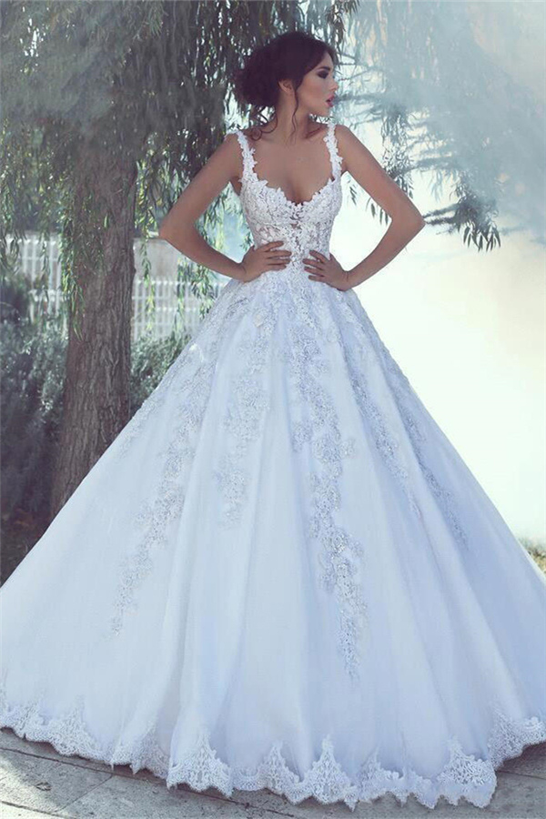 Straps Beads Appliques Ball Gown Wedding Dresses | Sexy Sleeveless Bridal Gowns 2021-newarrivaldress