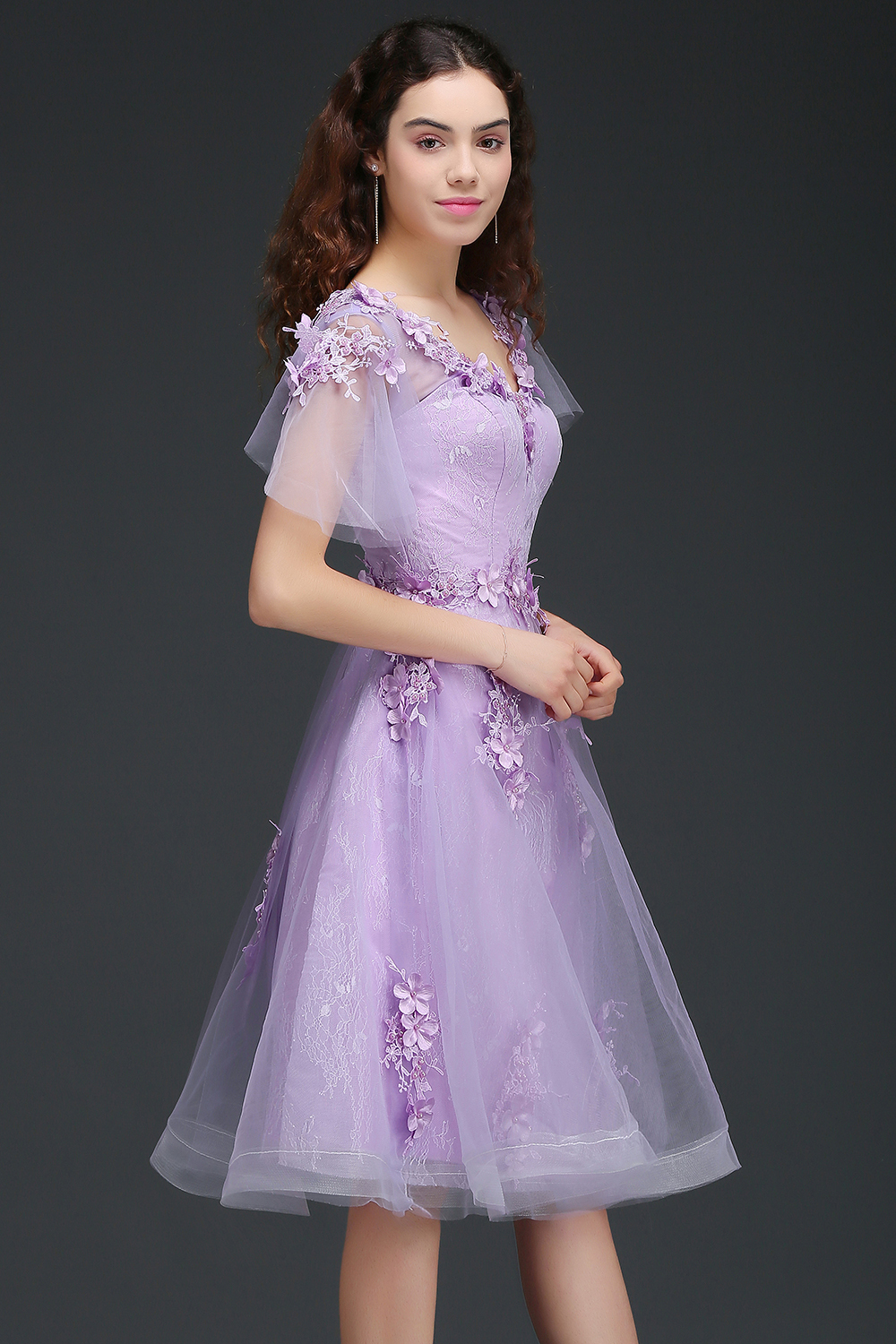 ALIANA | A Line V Neck Lilac Short Cocktail Homecoming Dresses With Sleeve-newarrivaldress
