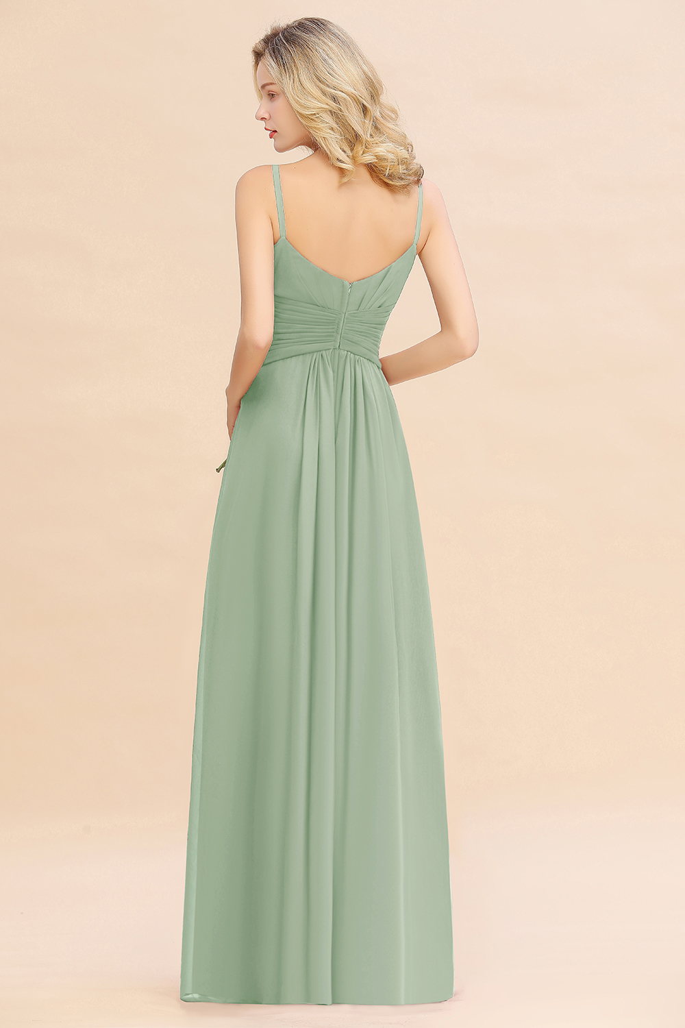Elegant Sleeveless Ruffle Chiffon Bridesmaid Dress Affordable Backless Long Wedding Party Dress-newarrivaldress