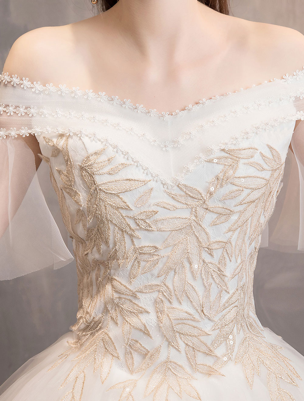 Princess Wedding Dress Ivory Off The Shoulder Floor Length Bridal Gown-newarrivaldress
