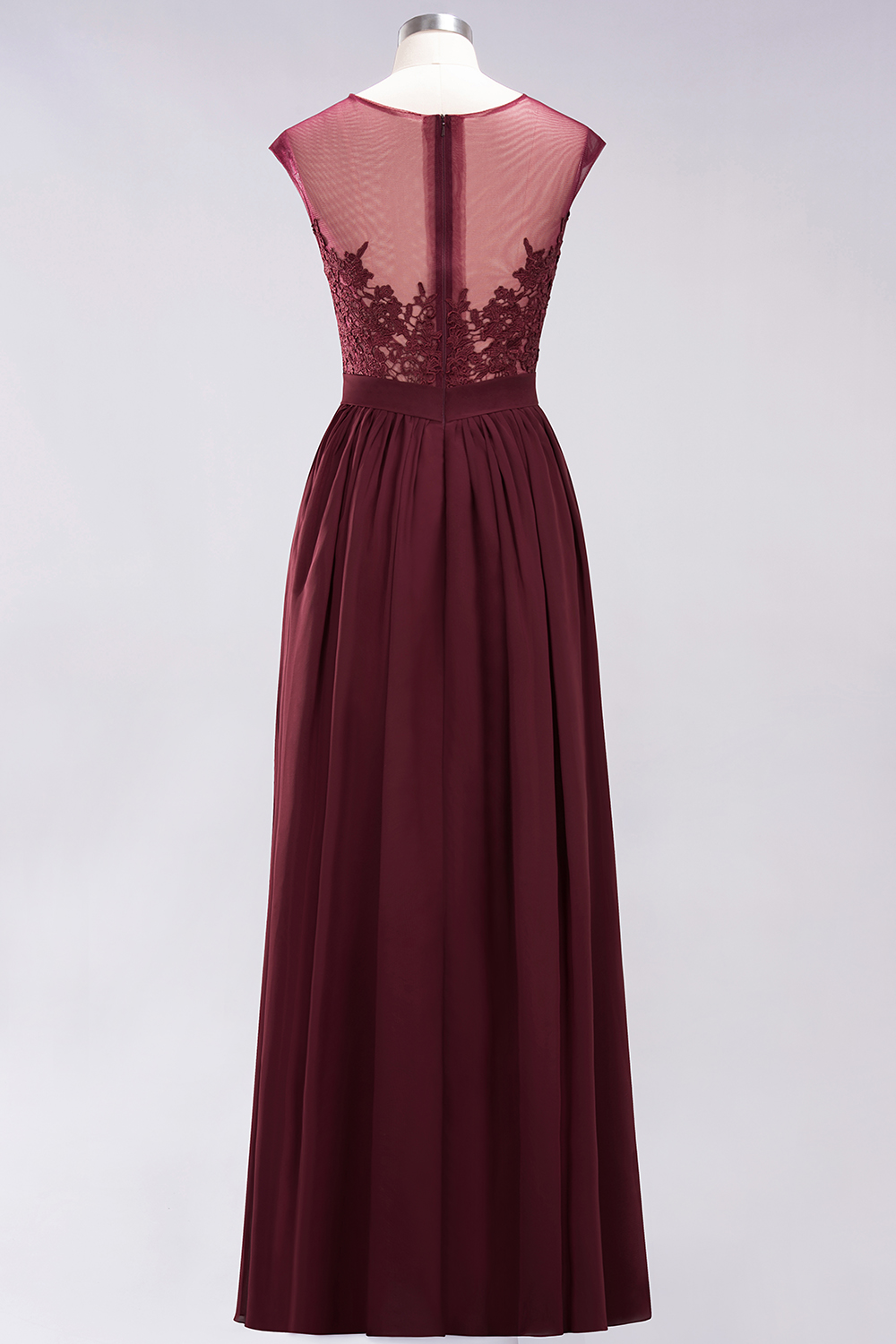 A-line Chiffon Lace Jewel Sleeveless Floor-Length Bridesmaid Dresses with Appliques-newarrivaldress