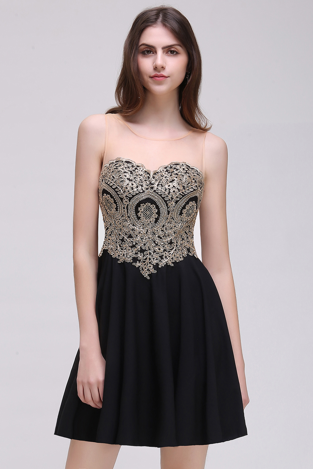 CAITLIN | A-line Short Chiffon Black Homecoming Dresses with Appliques-newarrivaldress