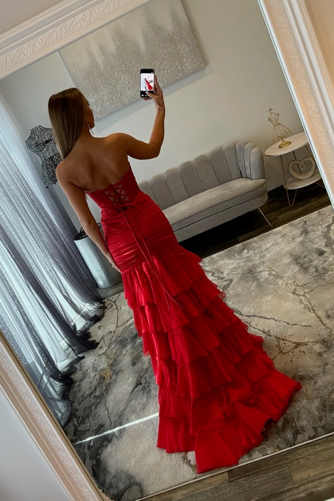 Sweetheart Satin Corset Lace Appliques Ruched Floor-Length Mermaid Prom Dress with Split