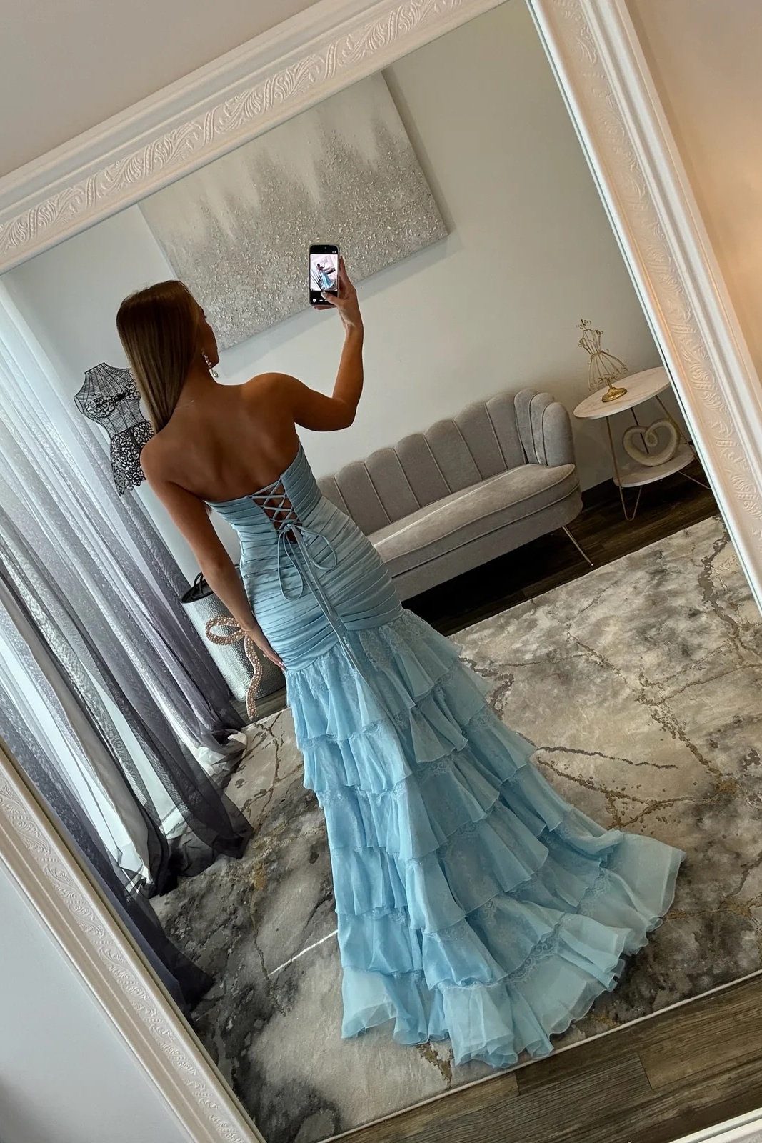 Sweetheart Satin Corset Lace Appliques Ruched Floor-Length Mermaid Prom Dress with Split