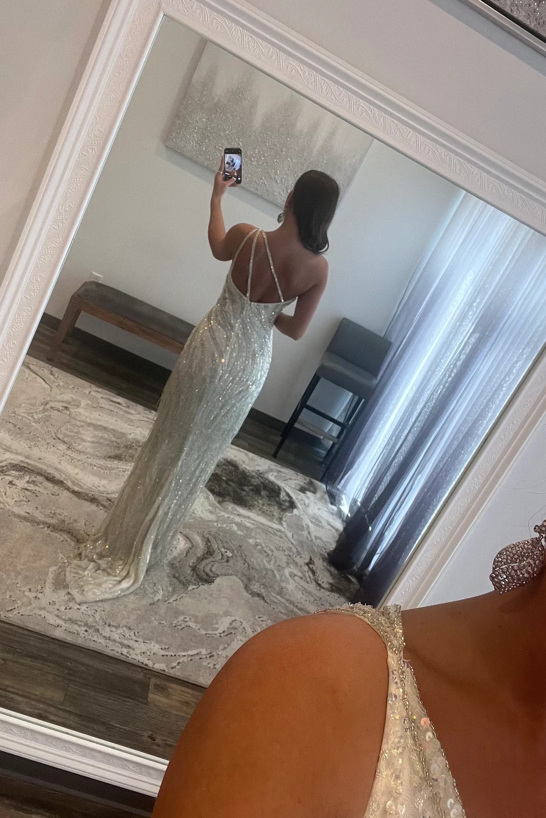One-Shoulder Sequins Beaded Tassel Floor-Length Prom Dress with Split