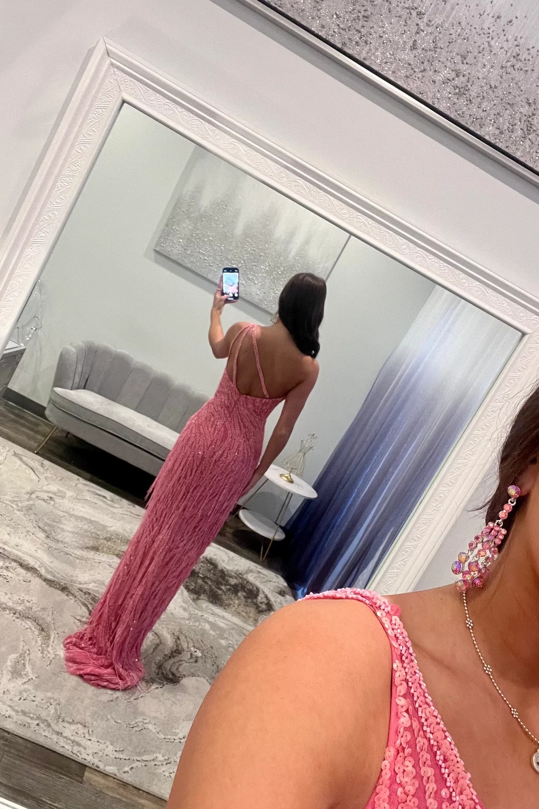 One-Shoulder Sequins Beaded Tassel Floor-Length Prom Dress with Split
