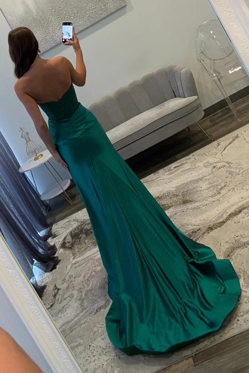 Sweetheart Lace Appliques Satin Floor-Length Mermaid Prom Dress with Split