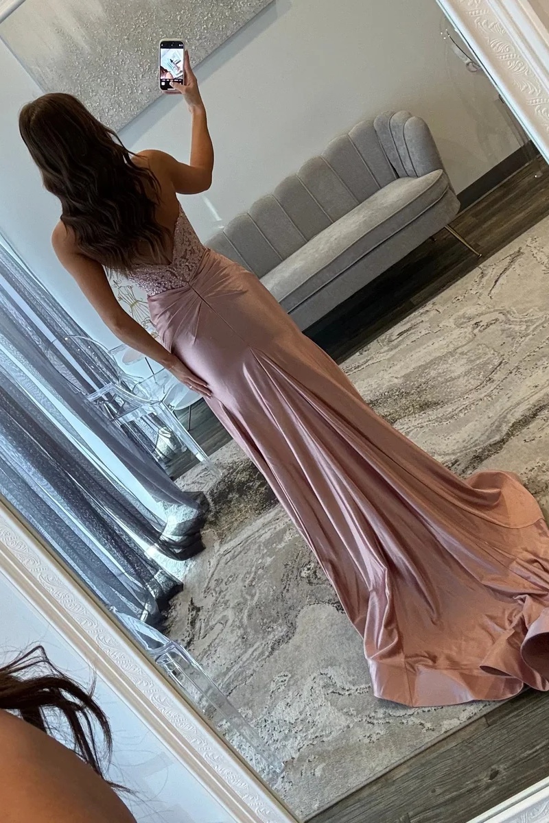Sweetheart Lace Appliques Satin Floor-Length Mermaid Prom Dress with Split