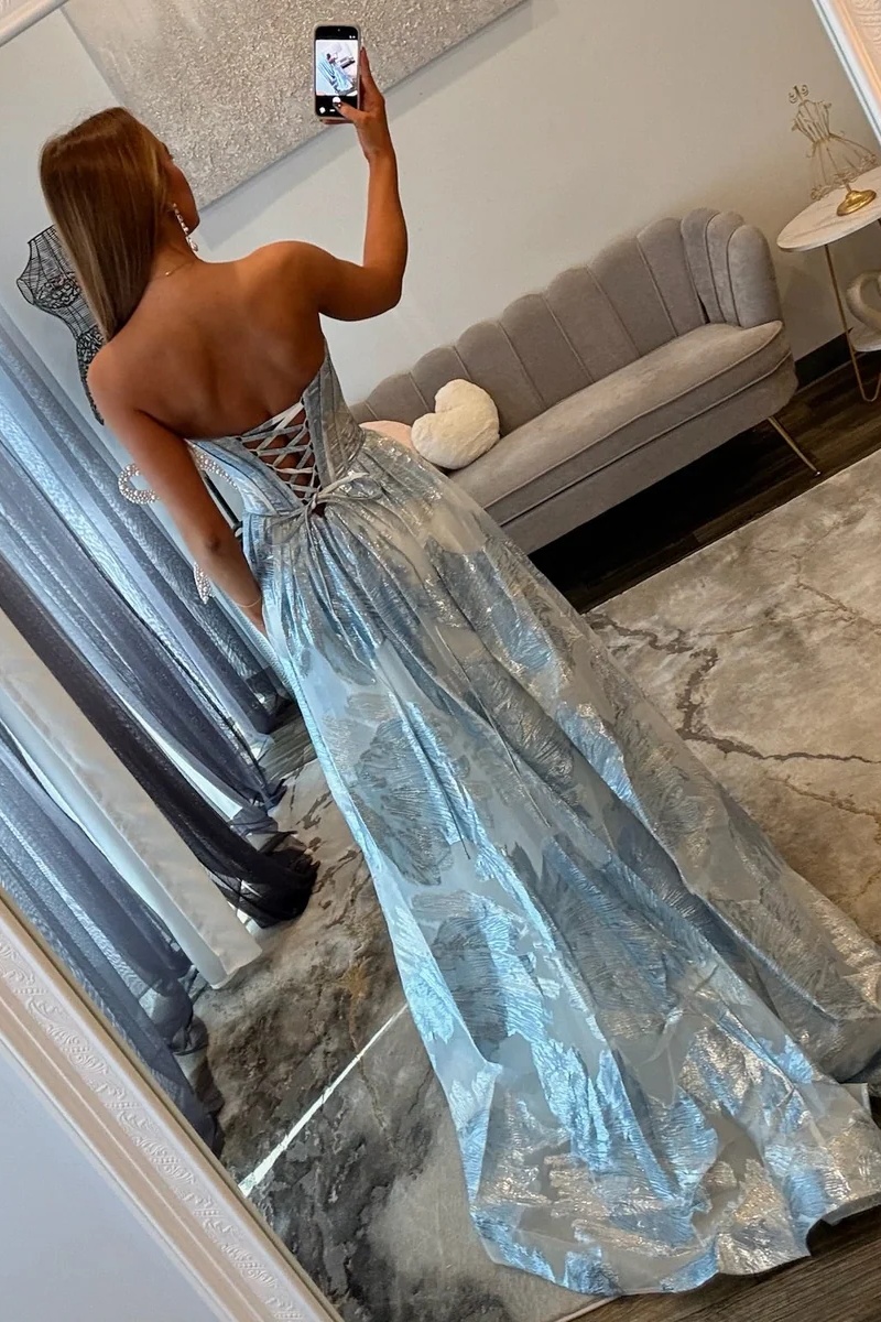 Strapless Satin Corset Lace-up Floor-Length Mermaid Prom Dress with Pockets