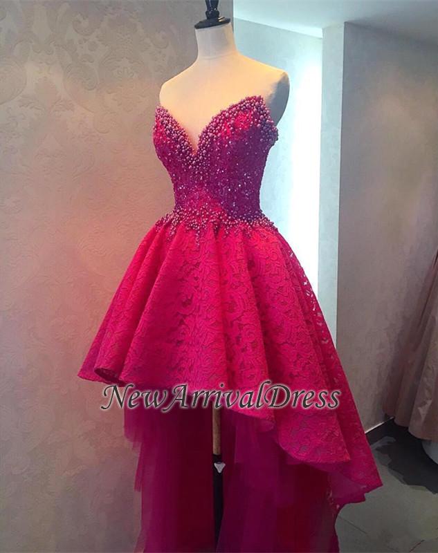 Beadings Glamorous Hi-lo Sweetheart Lace Homecoming Dress