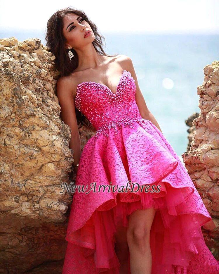 Beadings Glamorous Hi-lo Sweetheart Lace Homecoming Dress