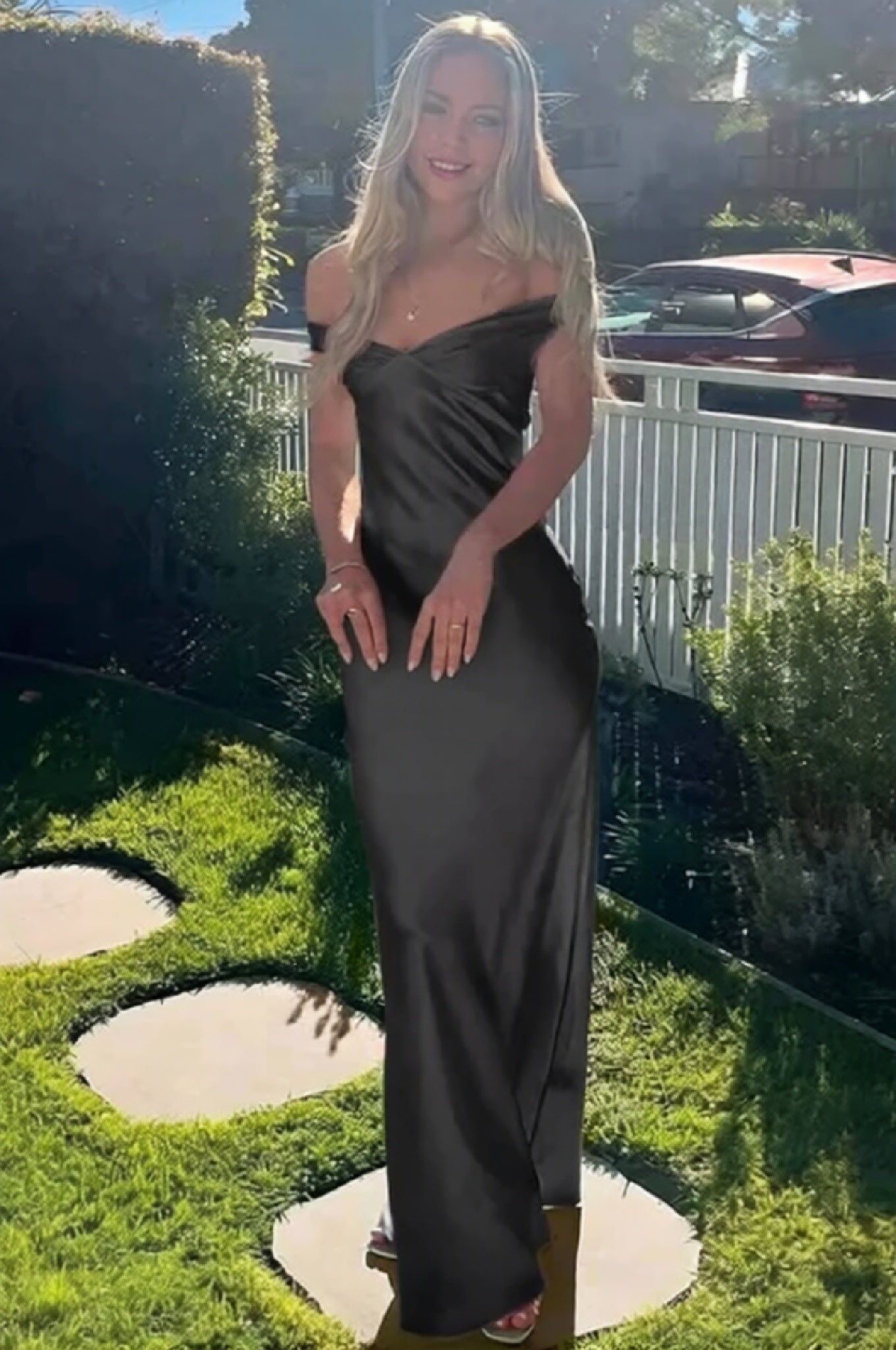 Off-the-Shoulder Ruffle Satin Mermaid Prom Dress Black