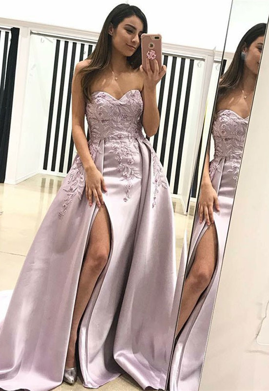 Gorgeous Sweetheart Evening Dress | 2021 Lace Appliques Prom Dress With Slit BA9853