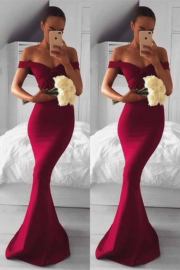 Long Red Mermaid Modern Off-the-shoulder Prom Dress