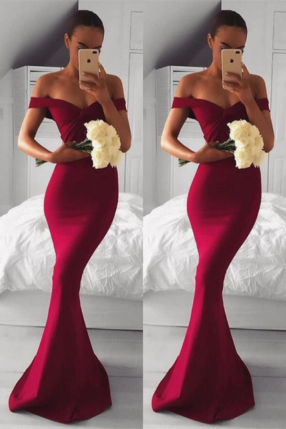 Long Red Mermaid Modern Off-the-shoulder Prom Dress