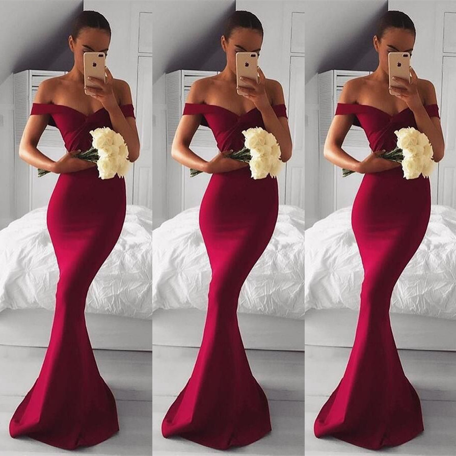 Long Red Mermaid Modern Off-the-shoulder Prom Dress