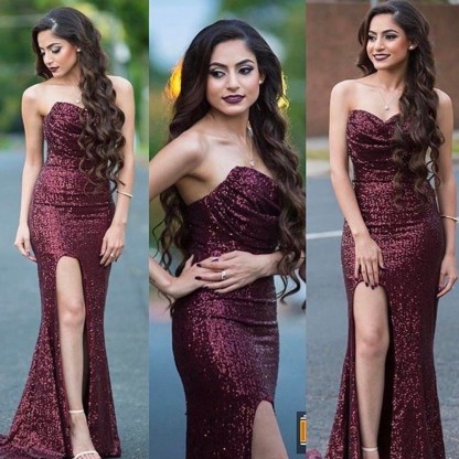 Elegant Sweetheart Sequins Evening Dress | 2021 Mermaid Long Prom Party Dress With Slit