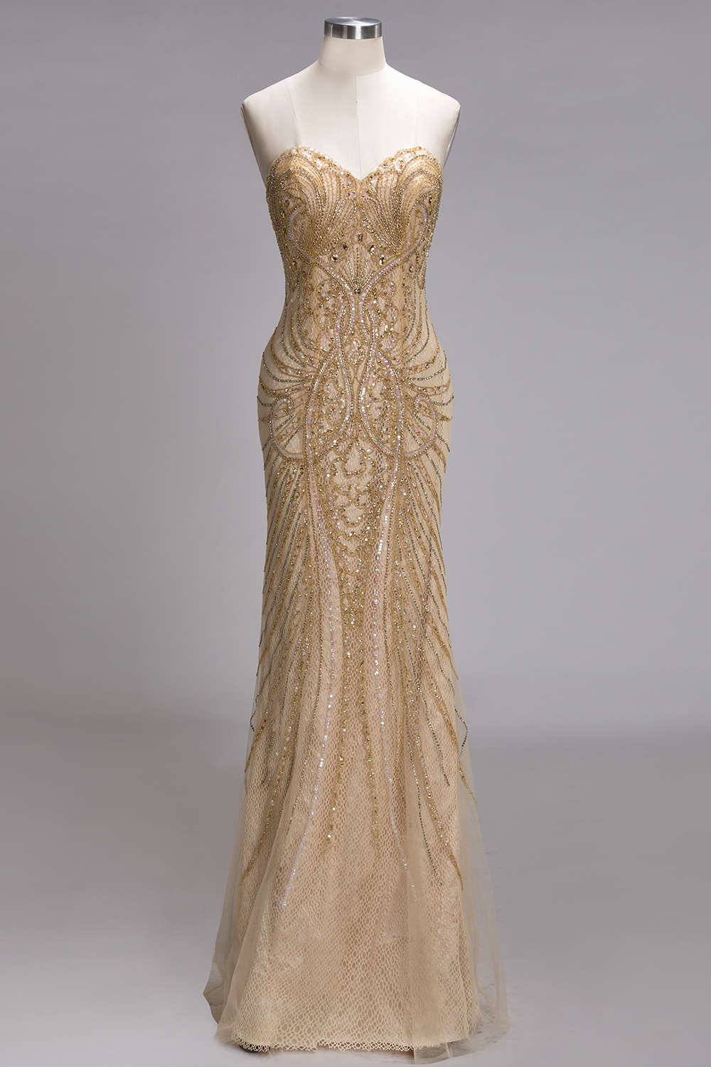 PRUDENCE | Mermaid Strapless Sweetheart Long Sequined Prom Dresses with Crystals