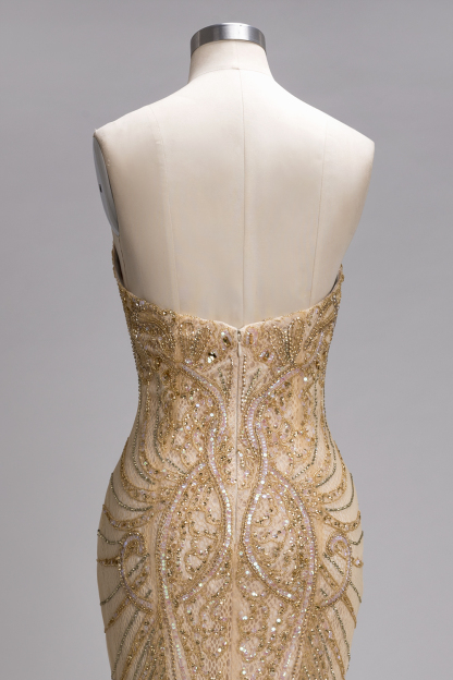 PRUDENCE | Mermaid Strapless Sweetheart Long Sequined Prom Dresses with Crystals