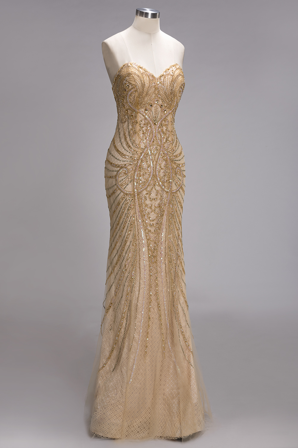 PRUDENCE | Mermaid Strapless Sweetheart Long Sequined Prom Dresses with Crystals