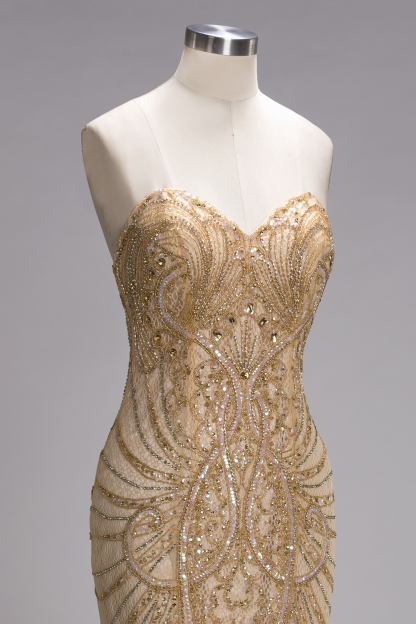 PRUDENCE | Mermaid Strapless Sweetheart Long Sequined Prom Dresses with Crystals