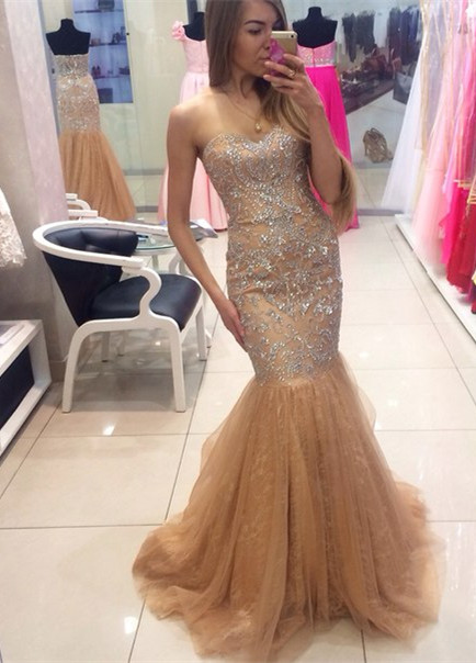 Modern Sweetheart Beading Mermaid Sleeveless Tulle Prom Dress