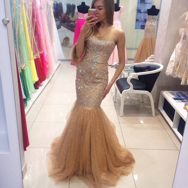 Modern Sweetheart Beading Mermaid Sleeveless Tulle Prom Dress