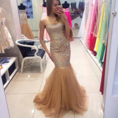 Modern Sweetheart Beading Mermaid Sleeveless Tulle Prom Dress