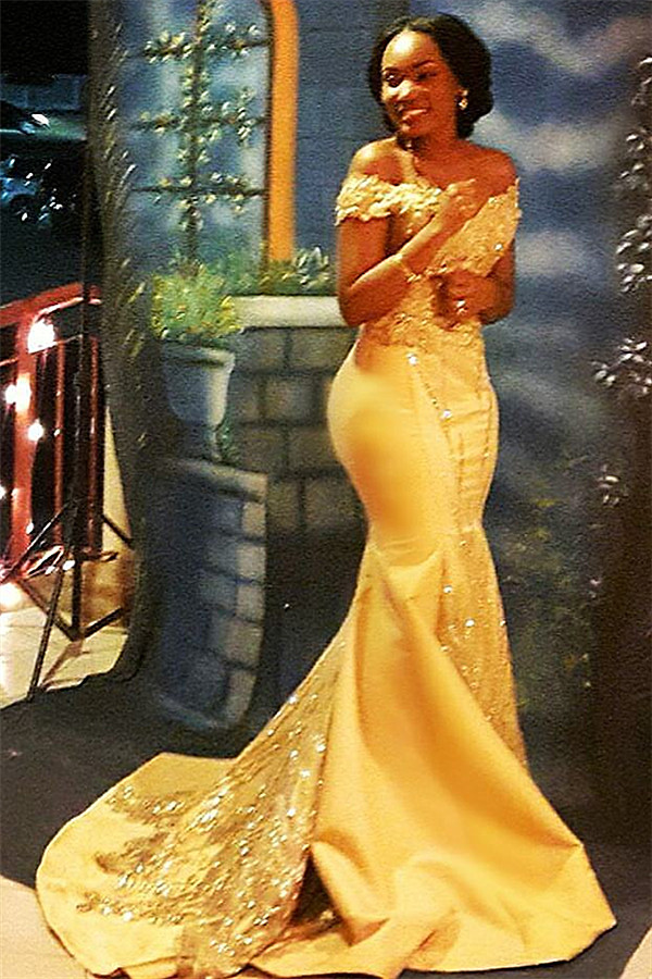 Off The Shoulder Yellow Sparkling Prom Dresses | Mermaid Beads Sequins Formal Gowns FB0335