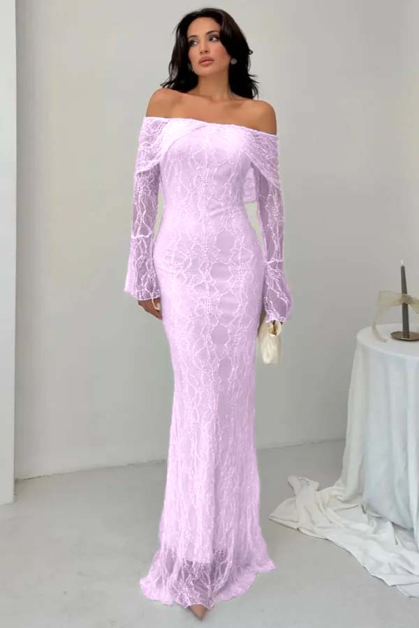 Off-the-Shoulder Long Sleeves Lace Floor-Length Mermaid Prom Dress