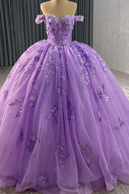 Off-the-Shoulder Ball Gown Quinceanera Dresses Tulle Sequins Aline Sweet 16 Dress