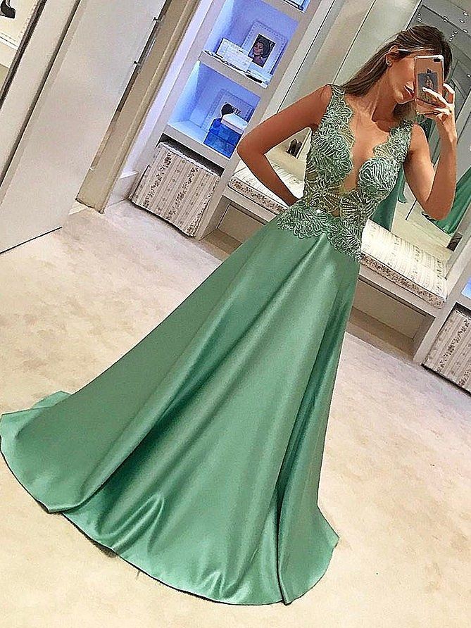 Sparkly Sheer Neck Prom Dresses | llusion Bodice Beading Long Evening Dresses