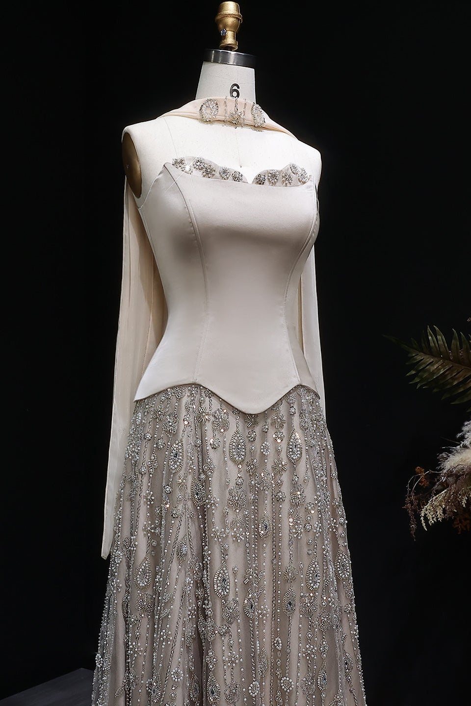 Strapless Satin Floor-Length A-Line Prom Dress with Beasings