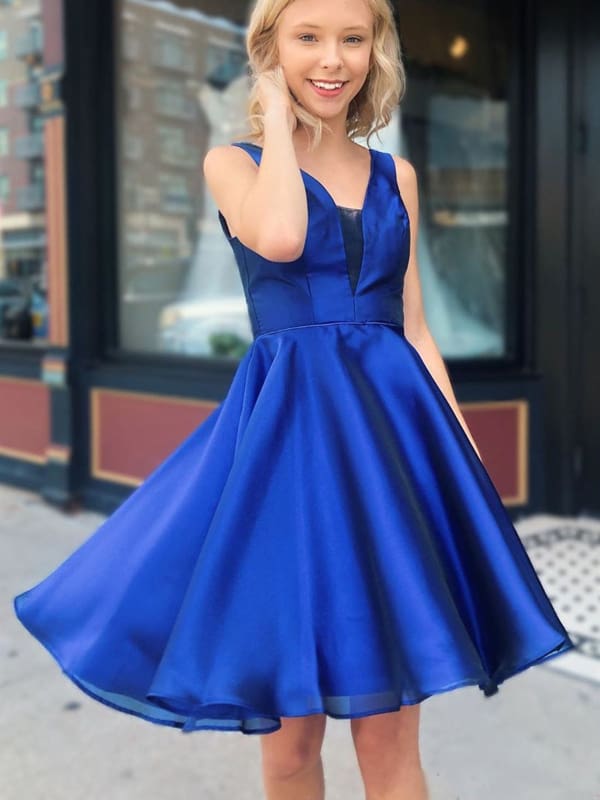 A Line Royal Blue Homecoming Dresses Sleeveless Short Prom Dress-newarrivaldress
