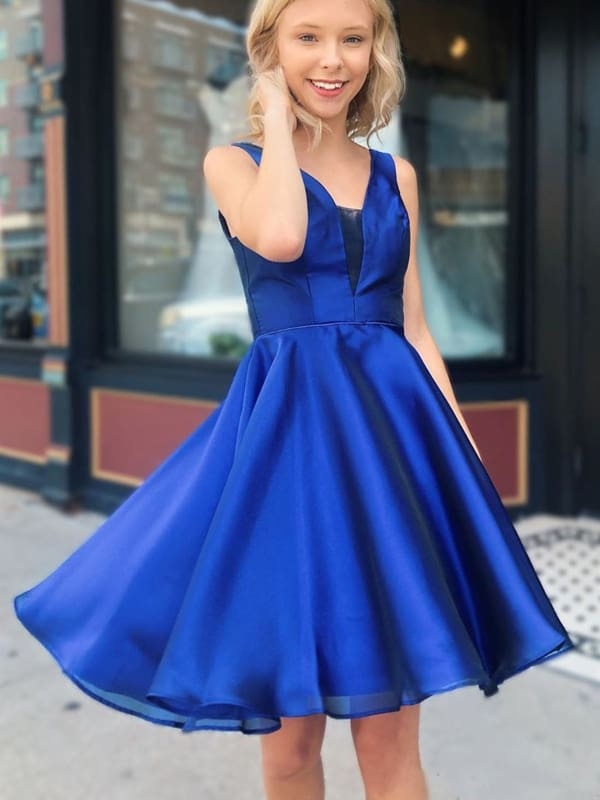 A Line Royal Blue Homecoming Dresses Sleeveless Short Prom Dress-newarrivaldress