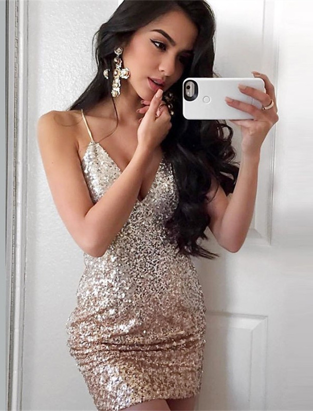 Sexy Spaghetti Strap Bodycon Homecoming Dress | Short Cocktail Gown-newarrivaldress