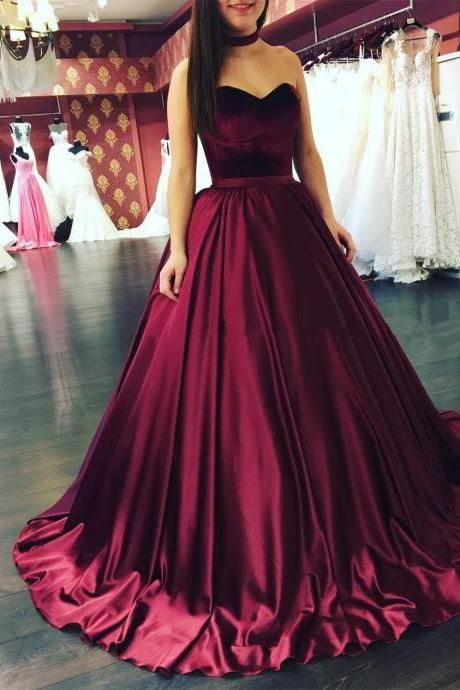 Modern Burgundy Sweetheart Sleeveless A-line Long Evening Gown-newarrivaldress