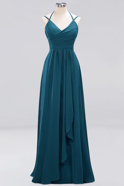 A-line Chiffon Spaghetti Straps Sleeveless Ruffles Floor-Length Bridesmaid Dresses-newarrivaldress